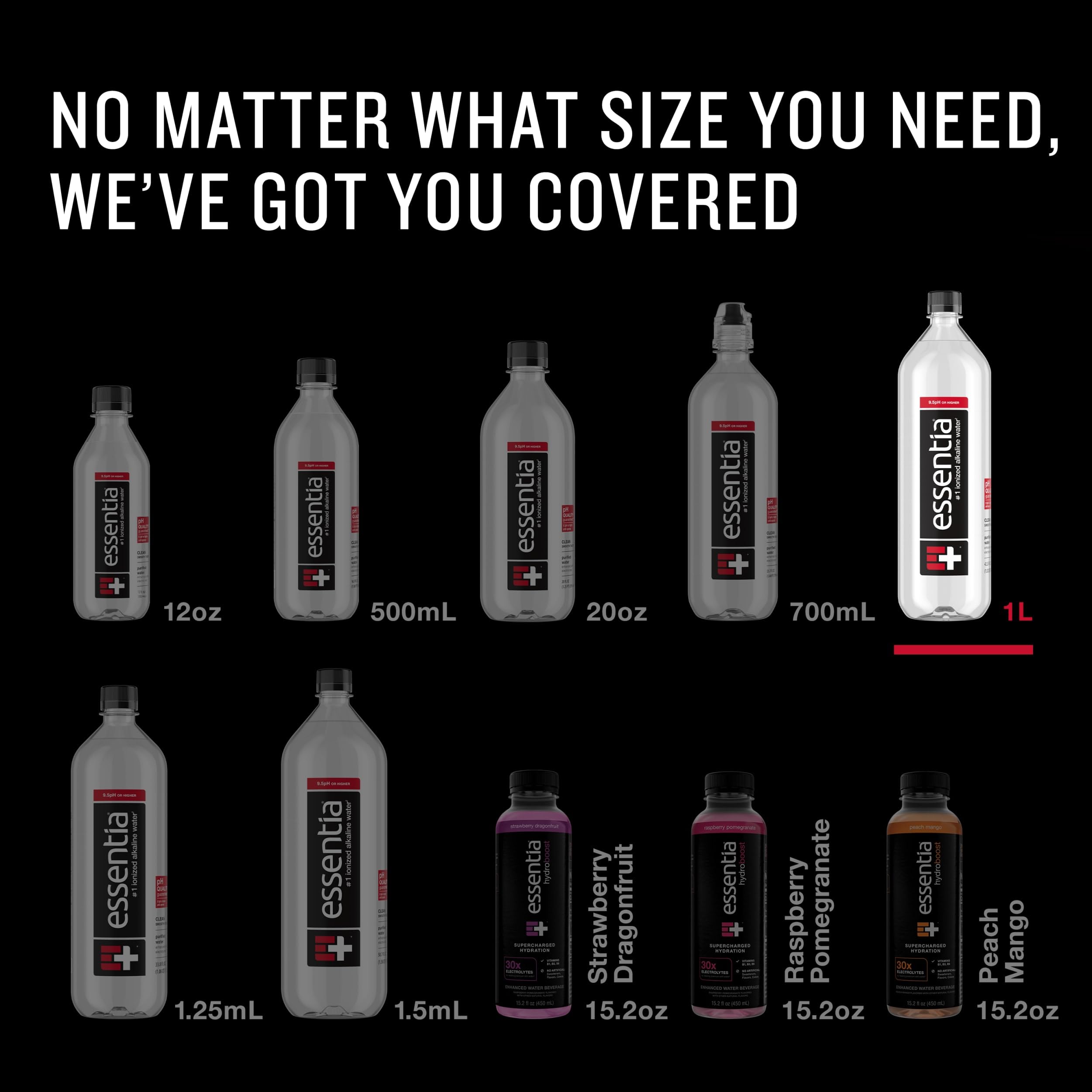 Essentia Water bottle in fridge ready to grab.