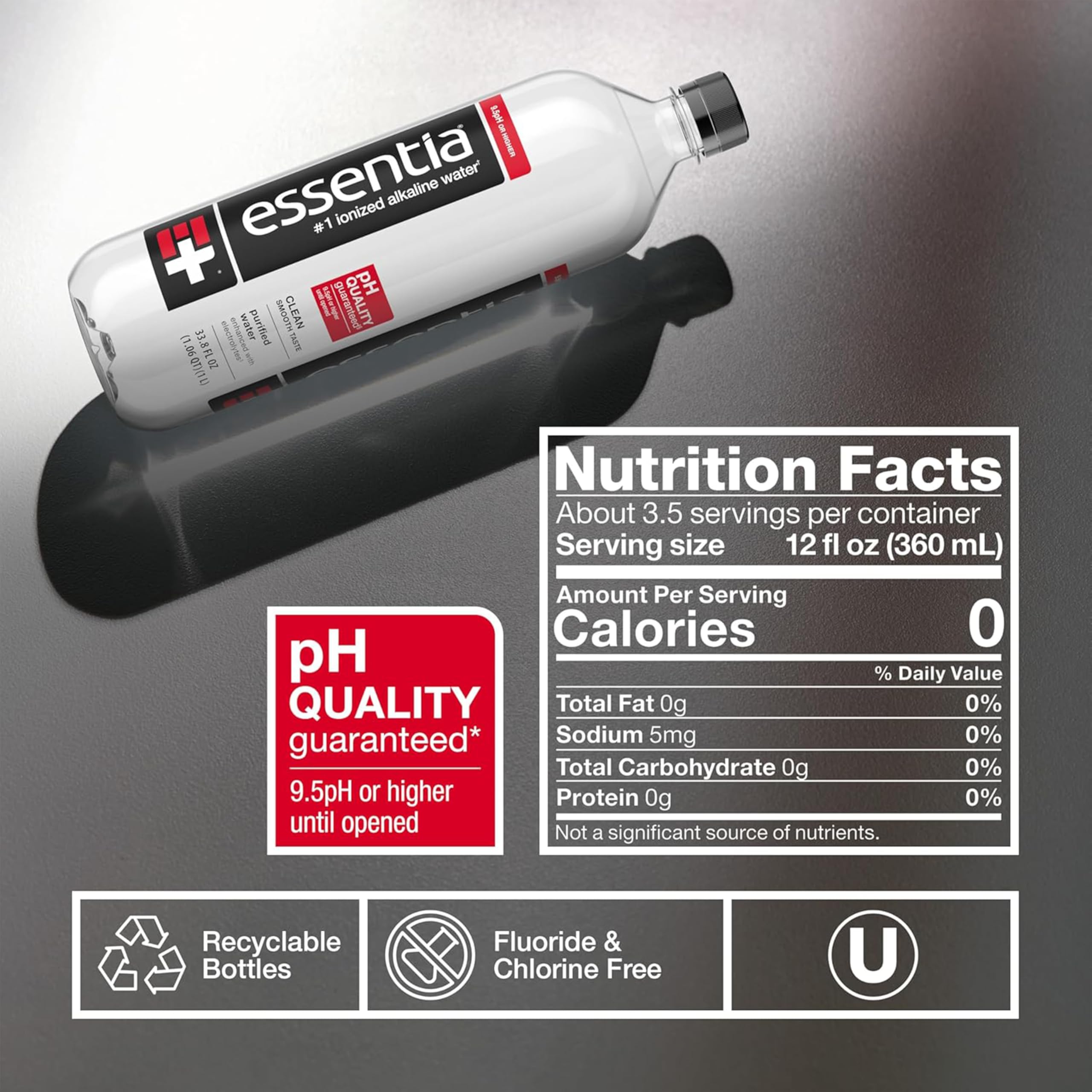 Essentia Water bottle pour captures a smooth, refreshing hydration moment.