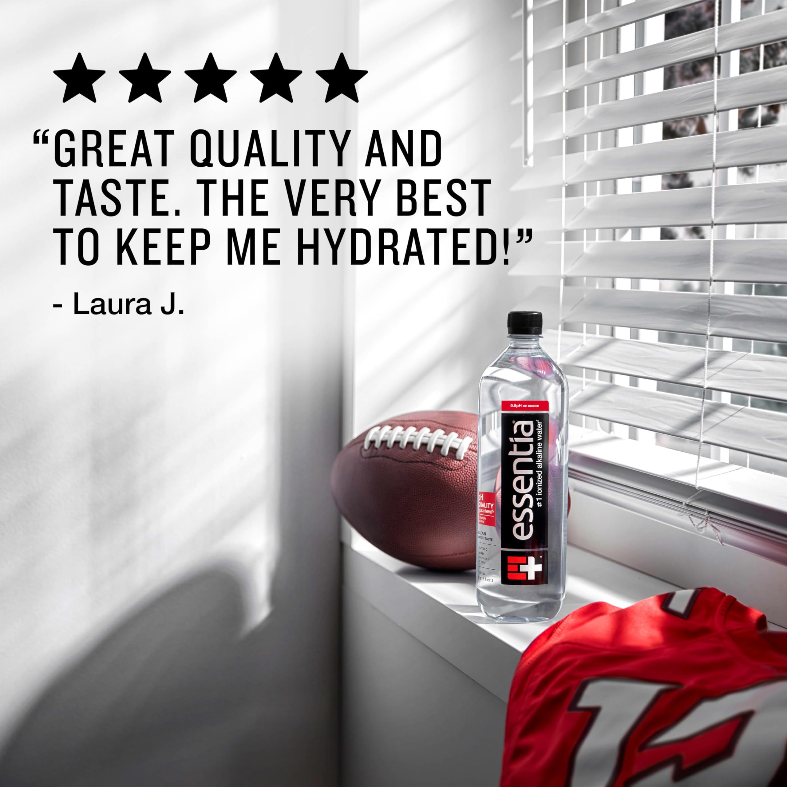 Essentia Water BPA-free bottle indicating safe daily hydration.
