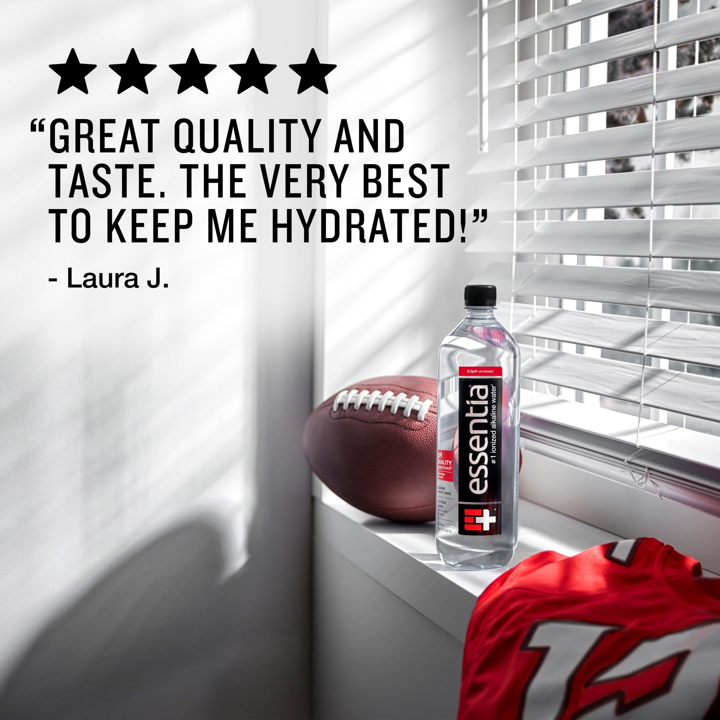 Chilled Essentia Water bottle delivering crisp hydration.