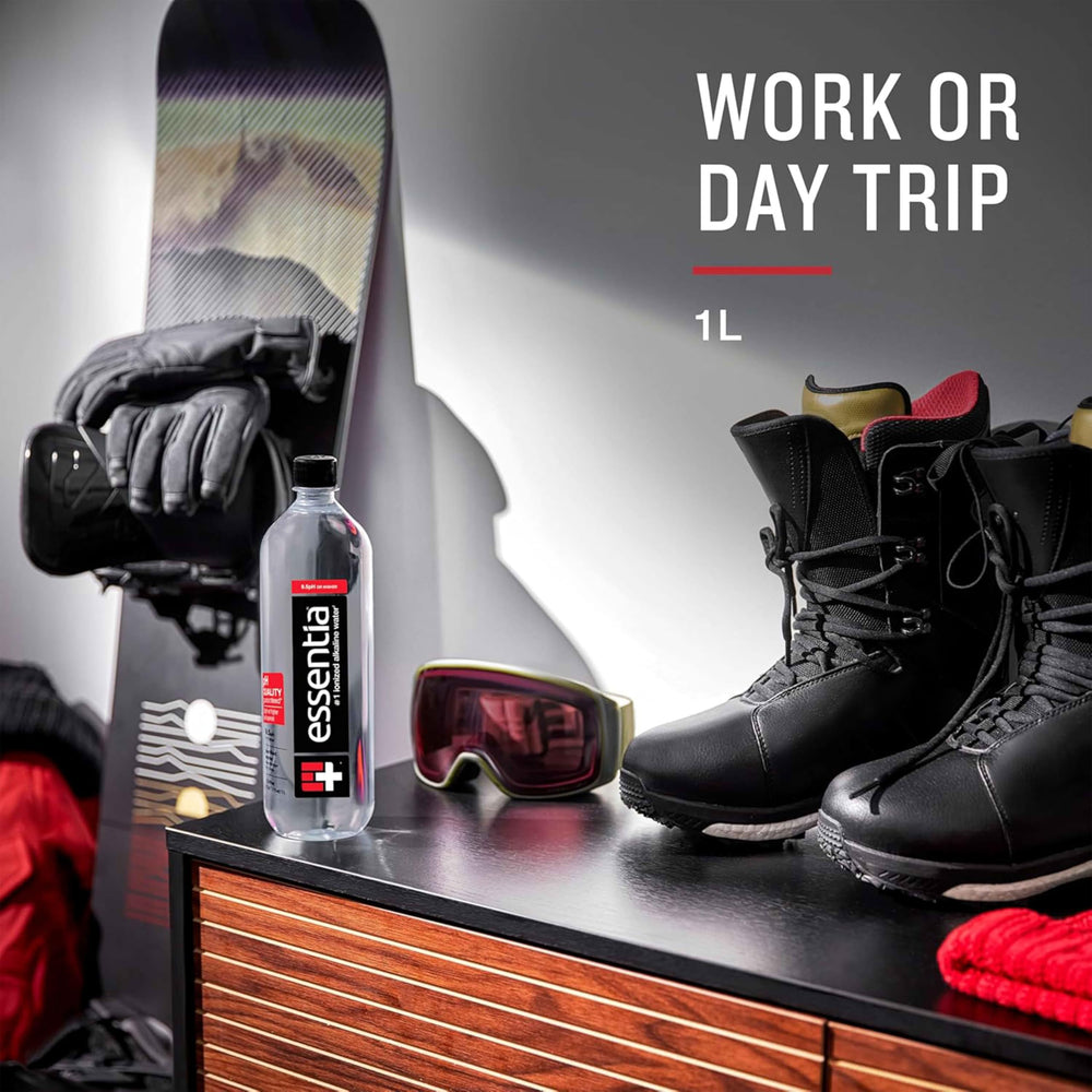 Essentia Water electrolytes-infused bottle highlighting balanced hydration.