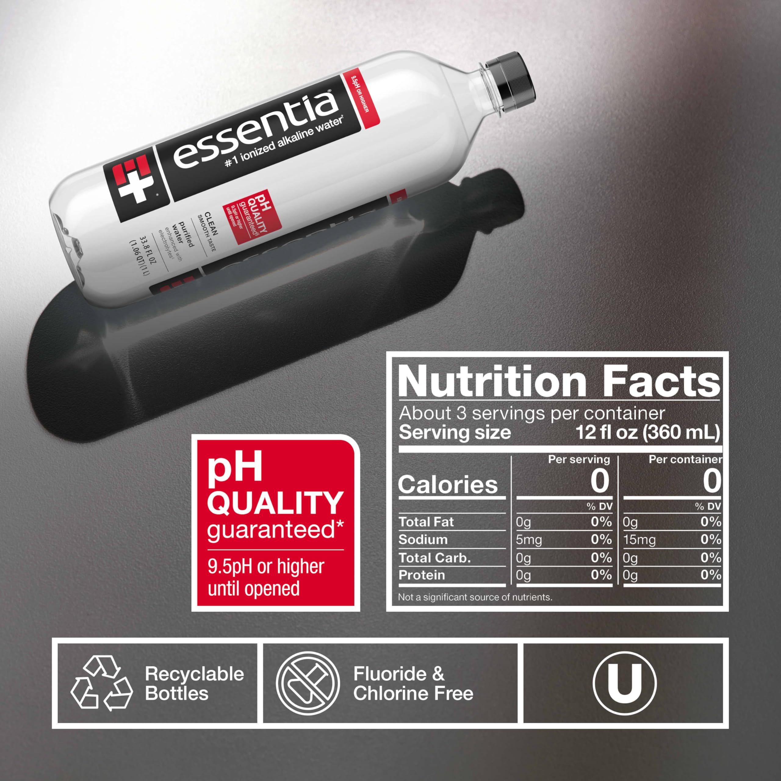 Essentia Water ionized alkaline bottle cap view showing premium balance.