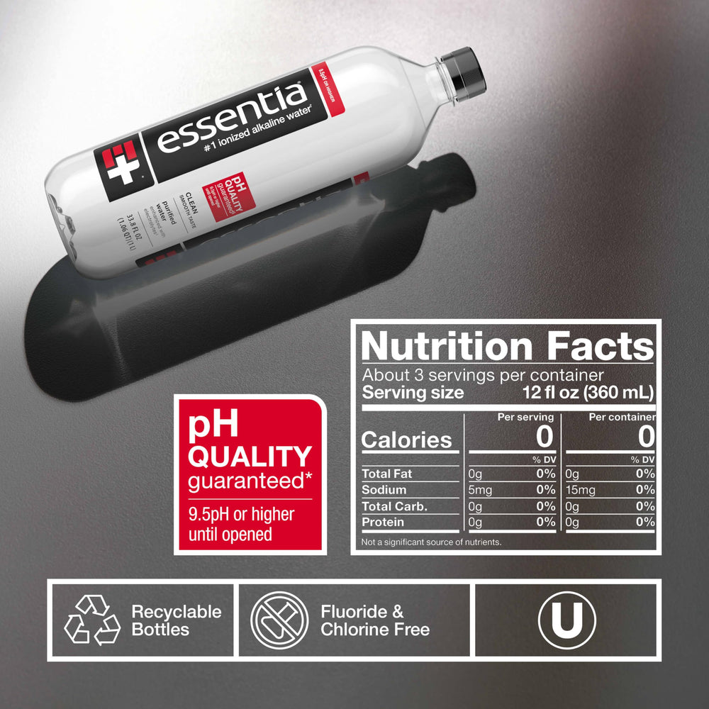 Essentia Water ionized alkaline bottle cap view showing premium balance.