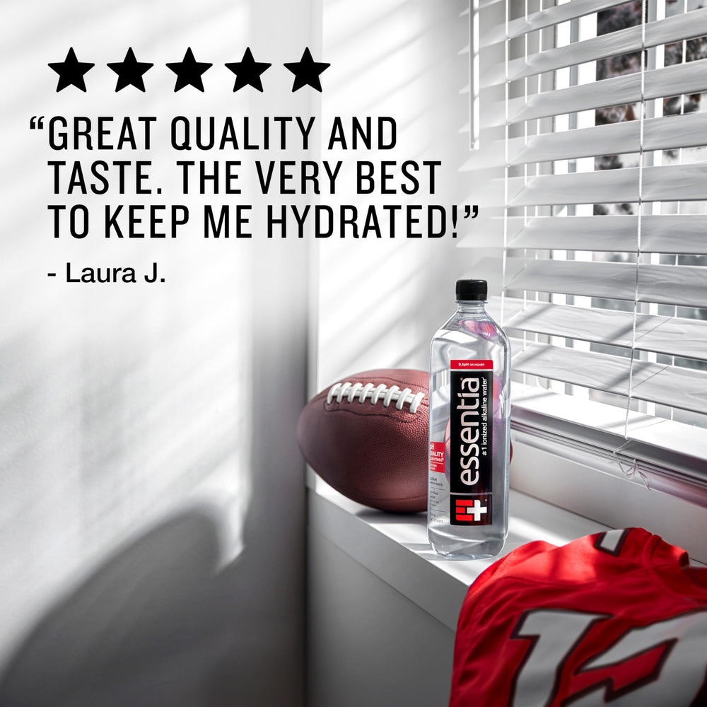 Essentia Water recyclable BPA-free bottle promotes sustainable hydration.