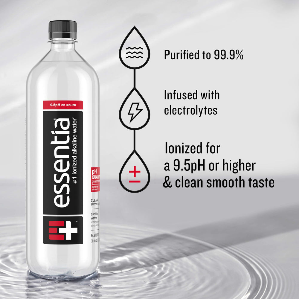 Essentia Water recyclable packaging emphasizes eco-friendly hydration.