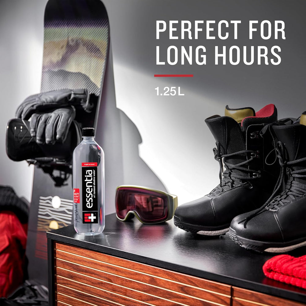 Essentia Water bottle with smooth taste inviting quick workout hydration.
