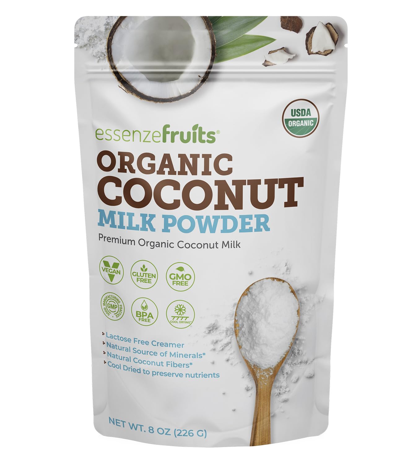 Essenzefruits coconut milk powder bottle for dairy-free cooking and baking