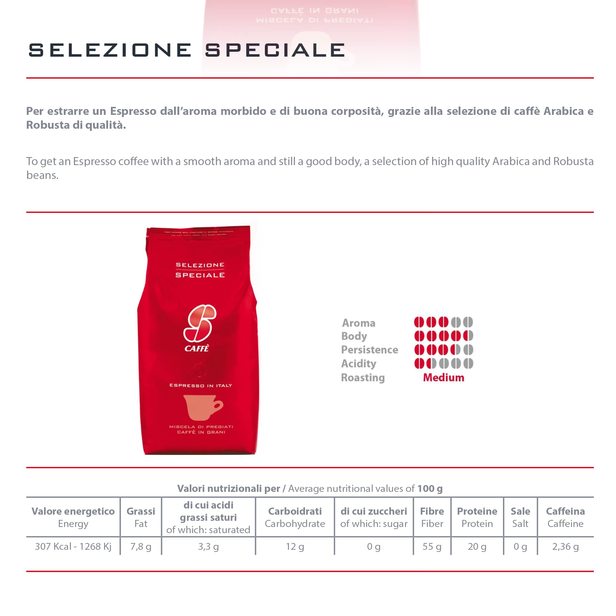 Essse Caffè Selezione Speciale coffee bag label highlights Italian craftsmanship