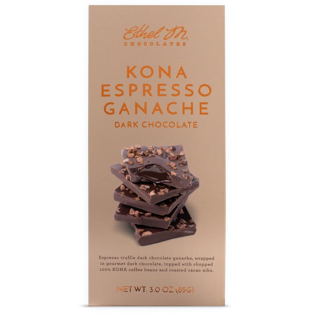 Ethel M Luxe Library brownie batter ganache bar close-up, decadent layers.