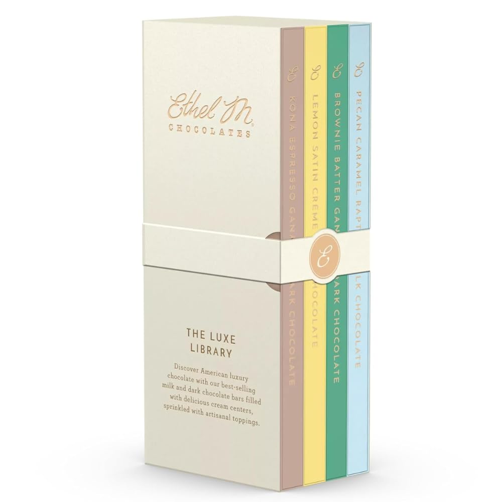 Ethel M Luxe Library packaging on display, premium gift ready.