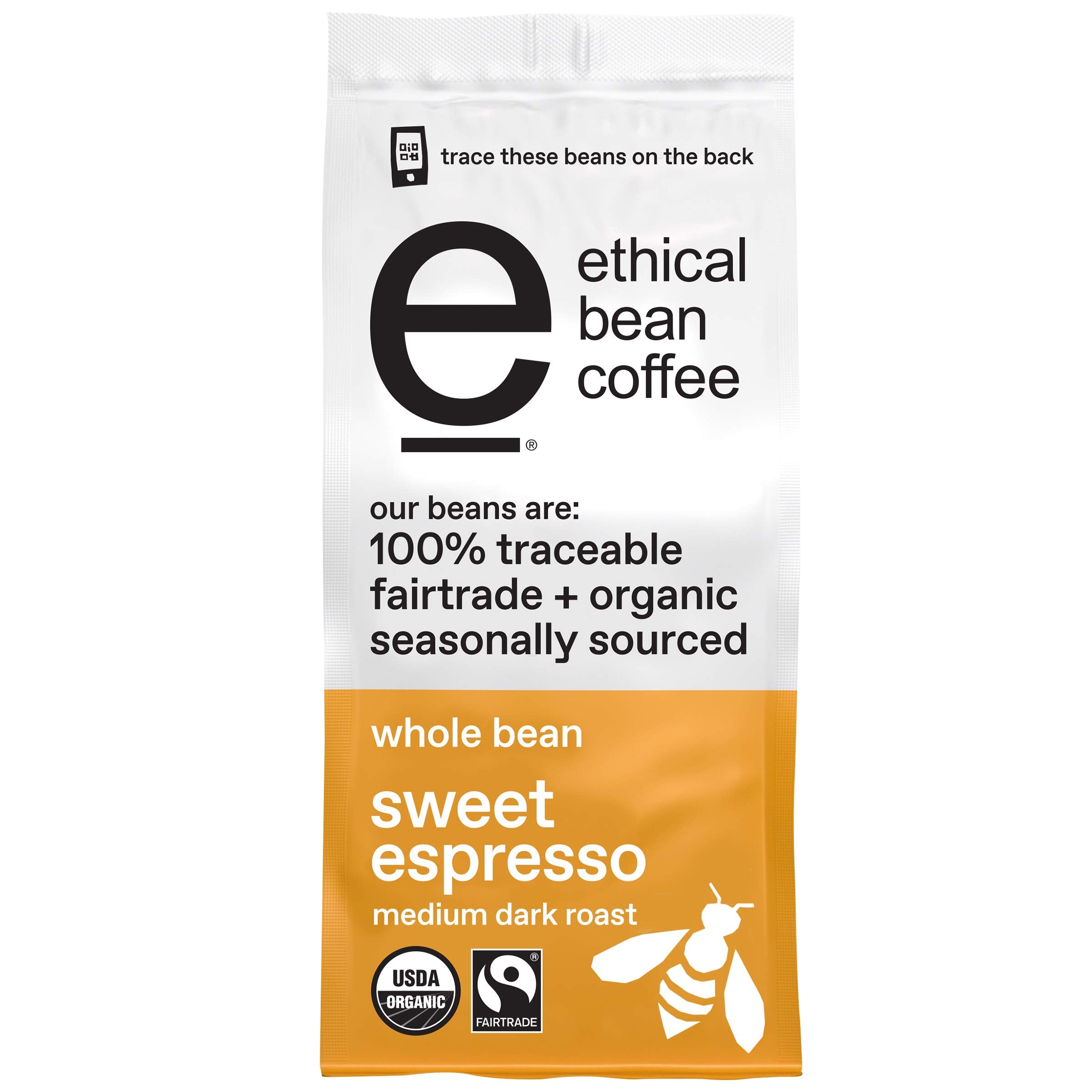 Ethical Bean Sweet Espresso bag—premium whole beans for rich at-home espresso.
