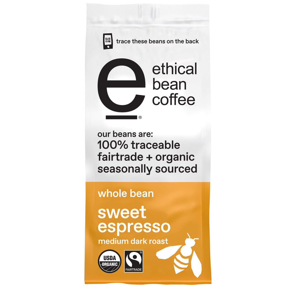 Ethical Bean Sweet Espresso bag—premium whole beans for rich at-home espresso.