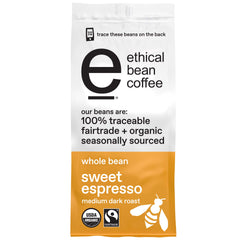 Ethical Bean Sweet Espresso bag—premium whole beans for rich at-home espresso.