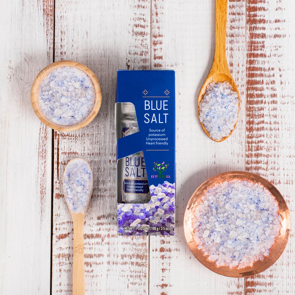 Blue hue of Eupherbia salt visually showcases mineral-rich legacy.