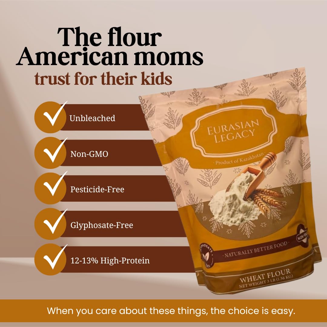 Eurasian Legacy Unbleached wheat flour texture close-up for natural flavor.