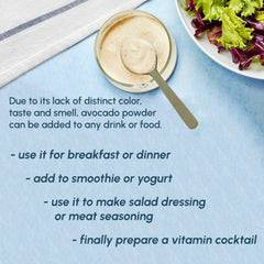 EVADY Avocado Powder used in dressing and salad to enrich flavor and texture.