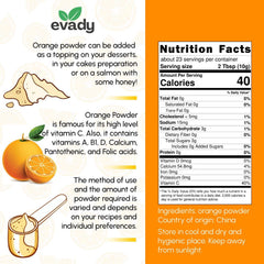 EVADY Orange Powder jar beside ingredients for smoothies and tea flavoring