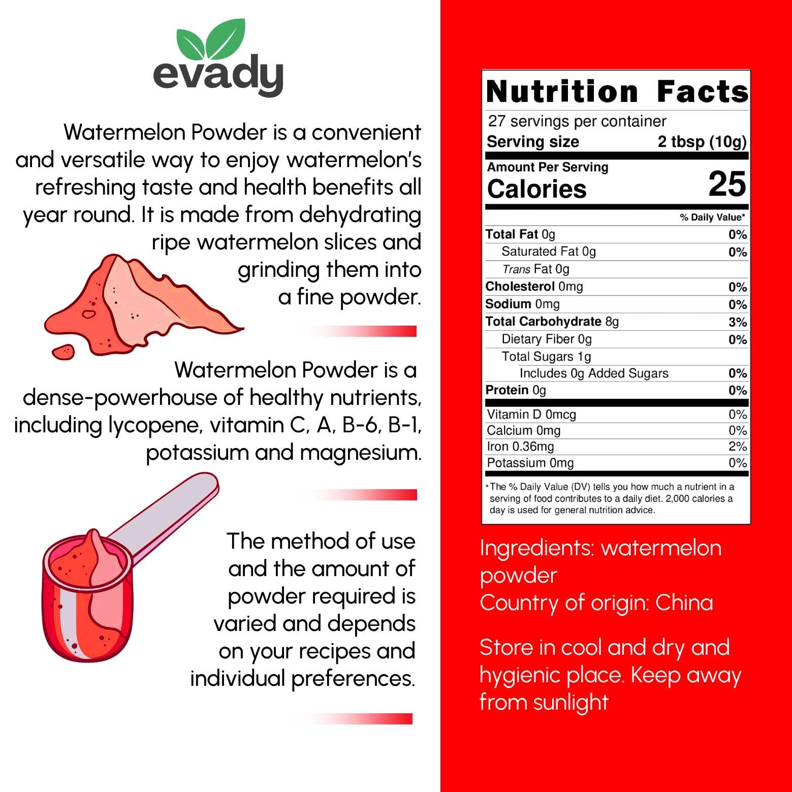 EVADY Watermelon Powder jar ready for smoothies and desserts.