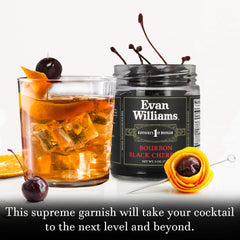 Evan Williams Bourbon Black Cherries cocktail-garnish image showcases rich color for Old Fashioned or Manhattan.