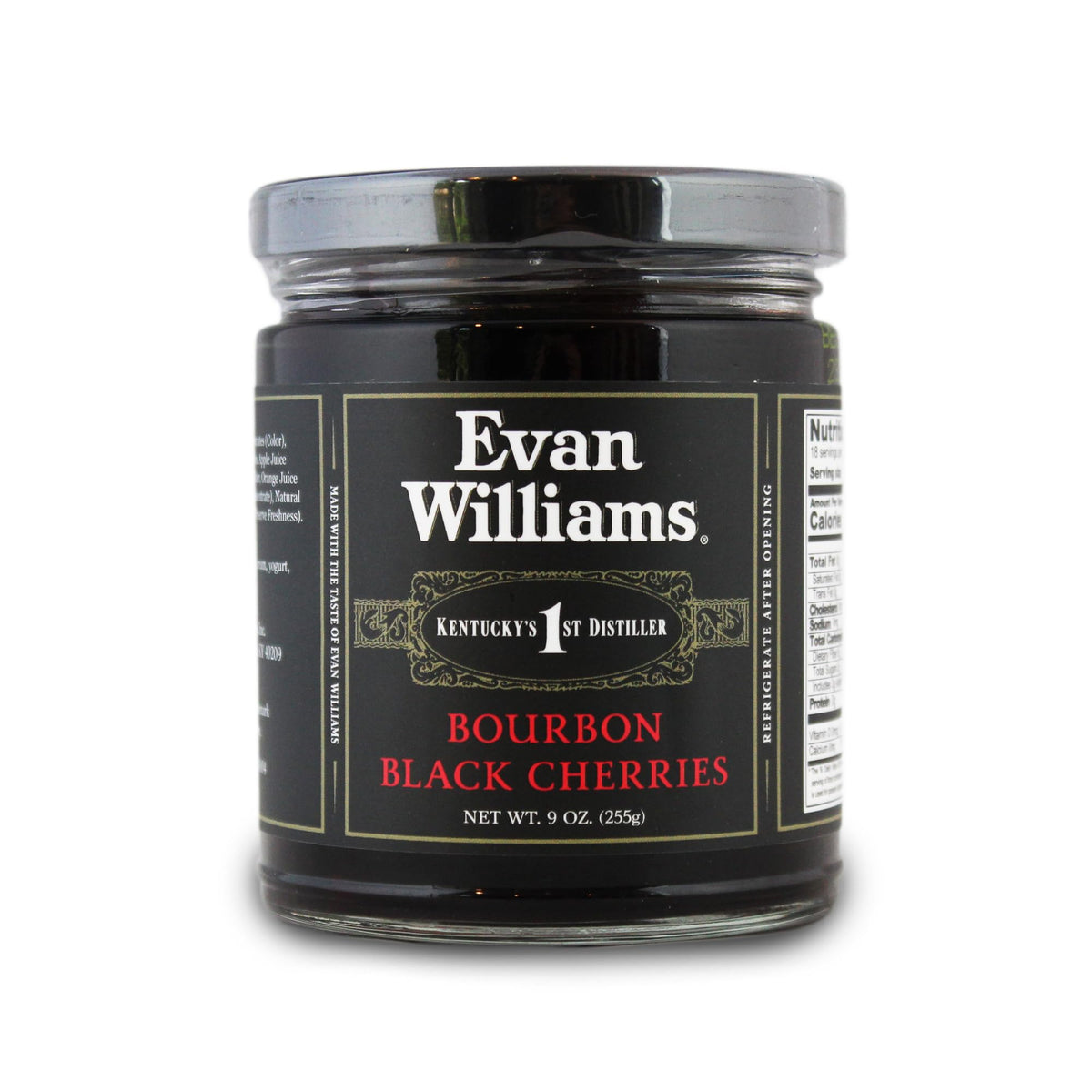 Evan Williams Bourbon Black Cherries stemmed jar: gourmet garnish for classy Old Fashioned cocktails.