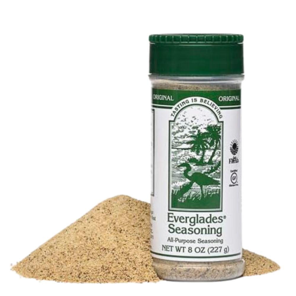 Everglades All-Purpose Seasoning bottle close-up, ideal for grilling and roasting.
