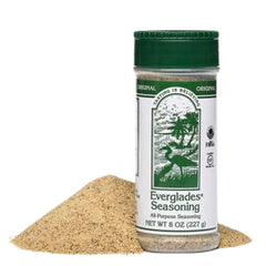 Everglades All-Purpose Seasoning bottle close-up, ideal for grilling and roasting.