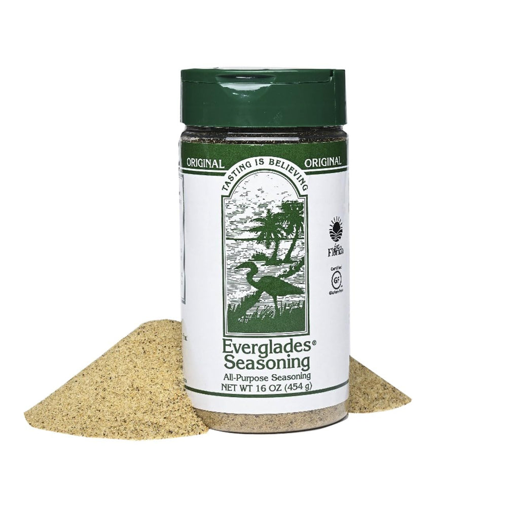 Everglades All Purpose Seasoning bottle front showing bold Southern flavor ready to enhance meals.