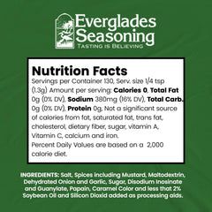 Everglades All Purpose Seasoning jar closeup shows rich herb notes for depth.