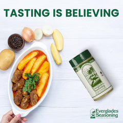 Everglades All Purpose Seasoning rub on steak for balanced Southern flavor.