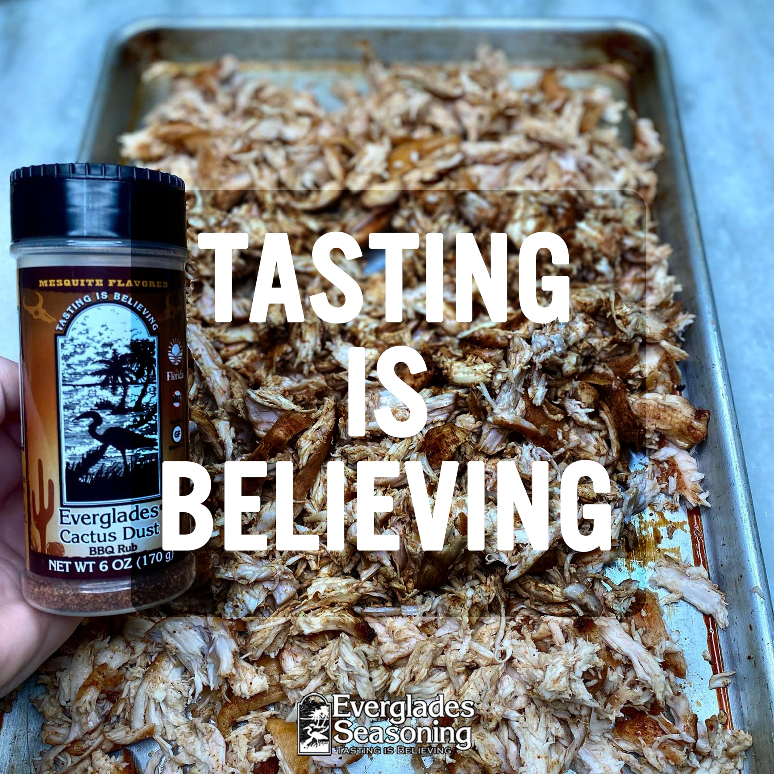 Everglades Cactus Dust BBQ Seasoning grilling-ready rub on ribs.