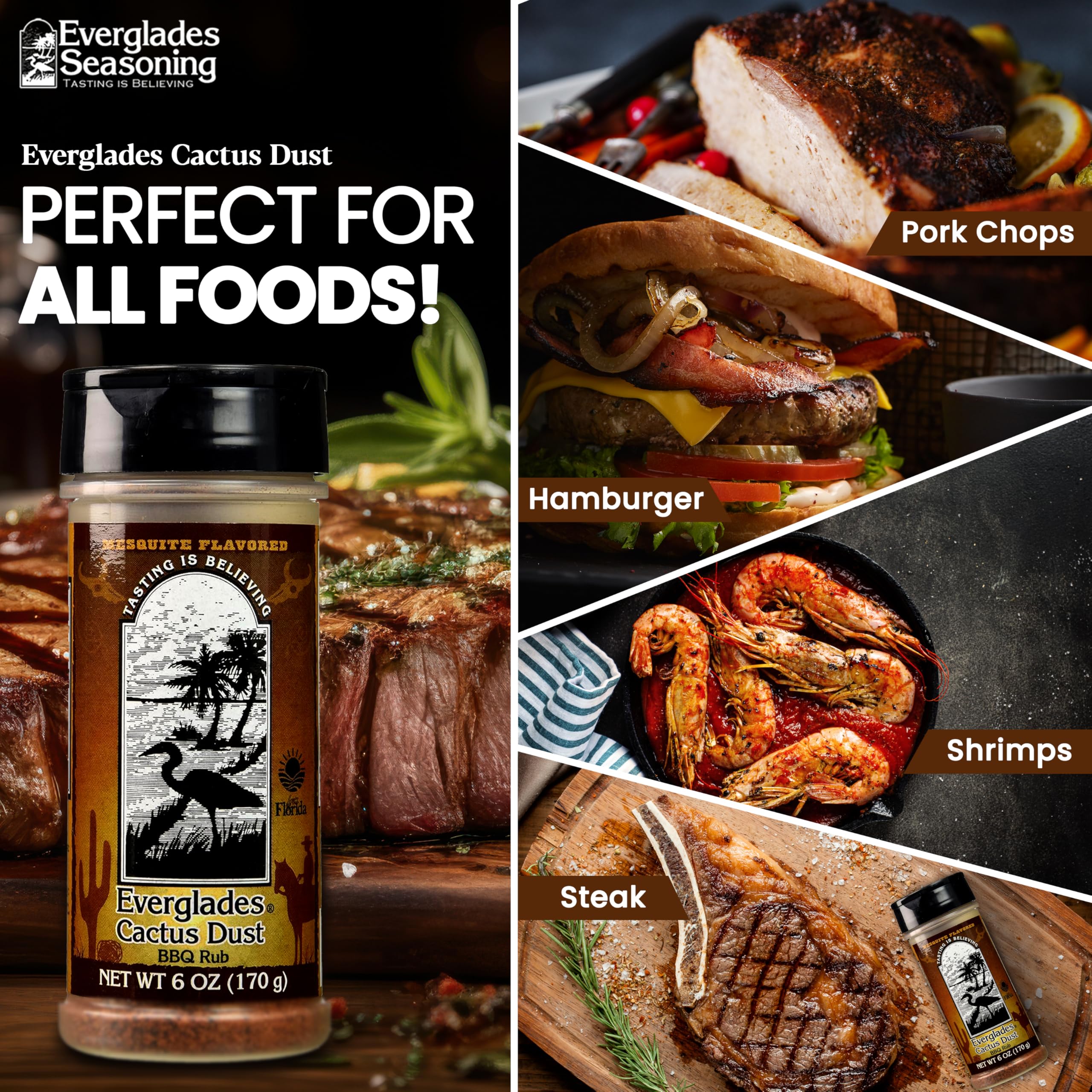Everglades Cactus Dust BBQ Seasoning spice rub closeup for caramelized crust.