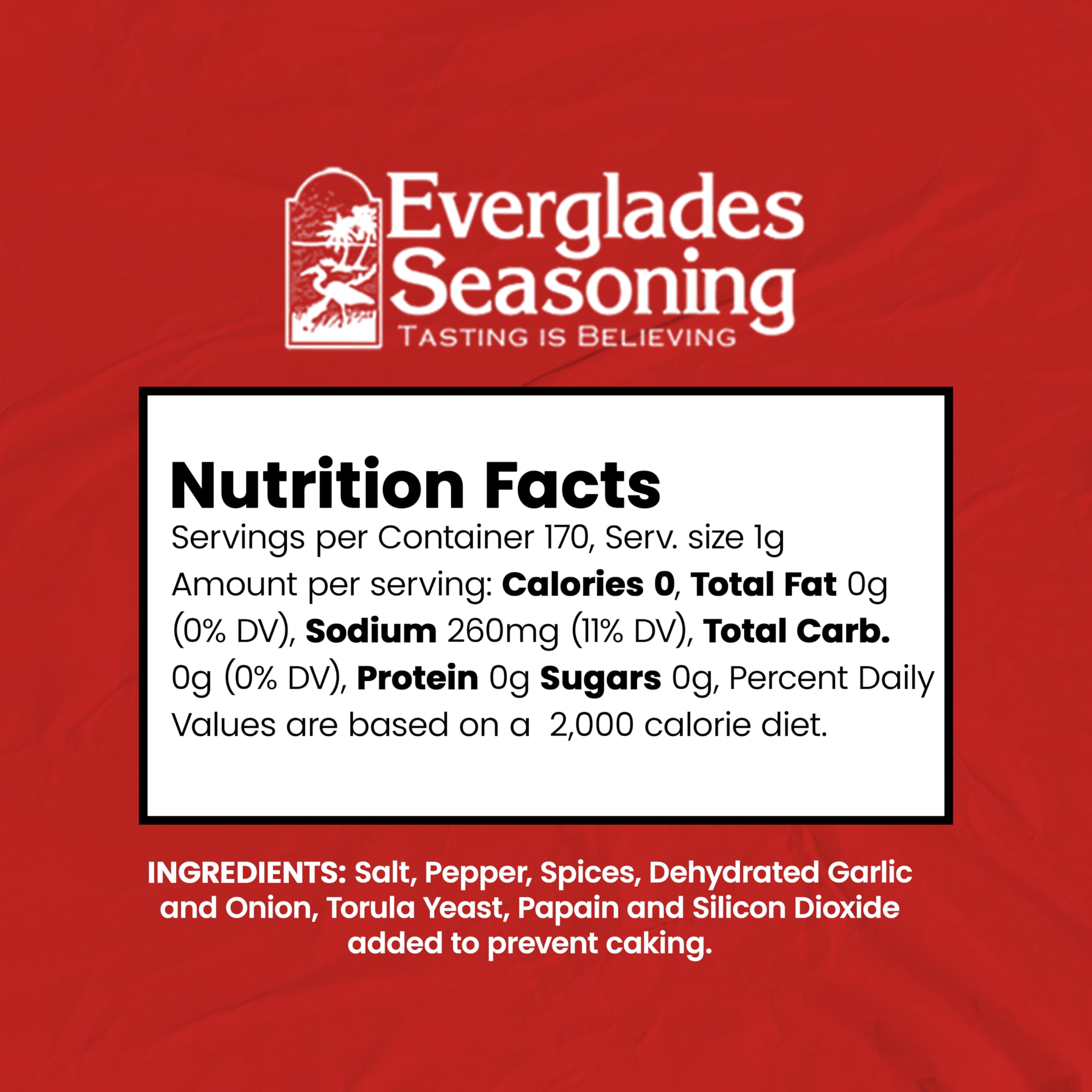 Everglades Heat Seasoning bottle back highlighting ingredients and USA-made quality.