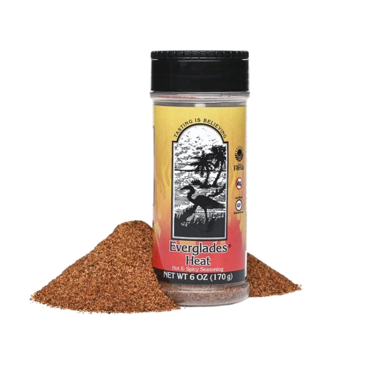 Everglades Heat Seasoning bottle front showing bold spice for wings and fries.