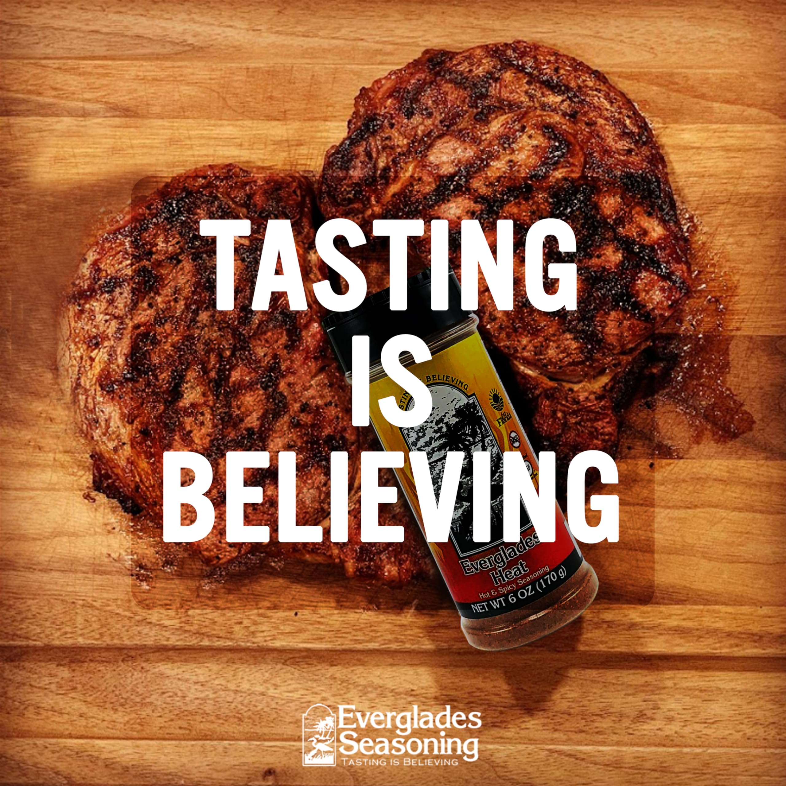 Everglades Heat Seasoning bottle on kitchen counter ready for weeknight meals.