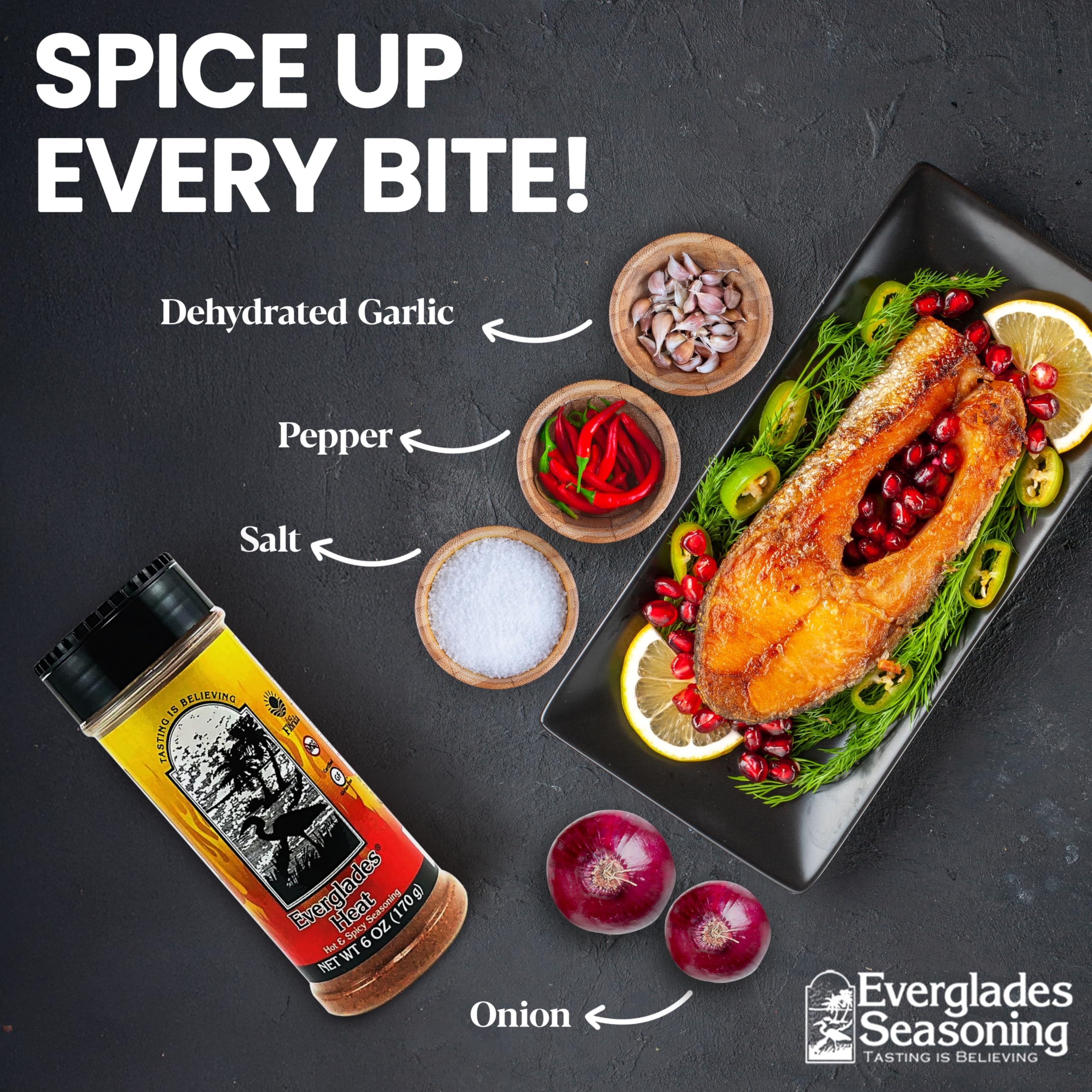 Everglades Heat Seasoning sprinkled on fries for a zesty crunch.