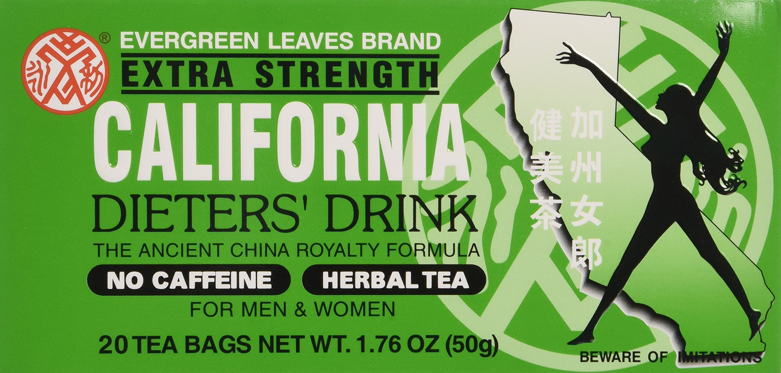 Evergreen Leaves California Dieters Tea box front, ideal for a refreshing daily ritual.