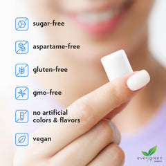 Evergreen Sweets gum with mint leaves suggests fresh breath after use