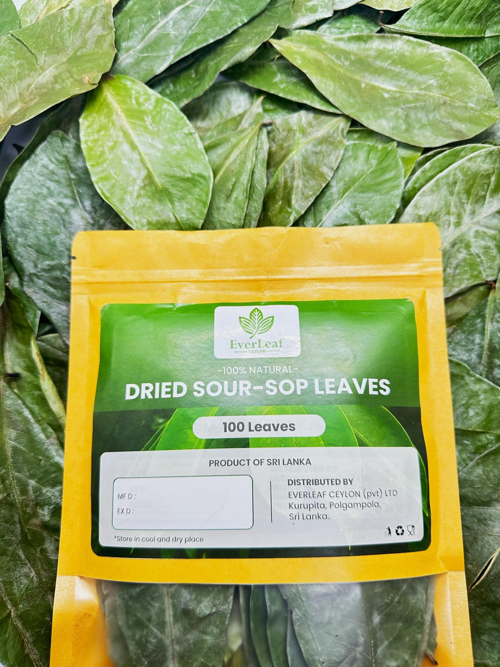 EverLeaf Ceylon organic soursop leaves in a dried bundle for premium tea blends.