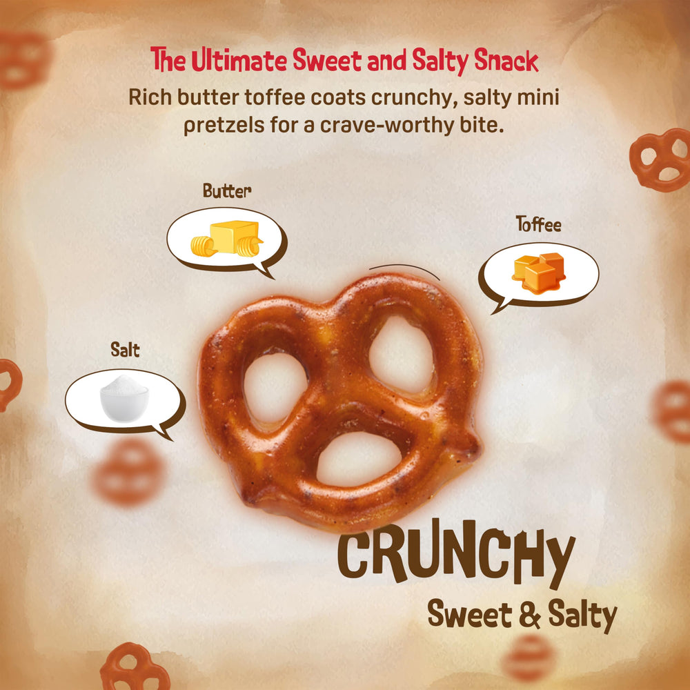Everton Toffee Pretzels on-the-go—perfect snack between tasks.