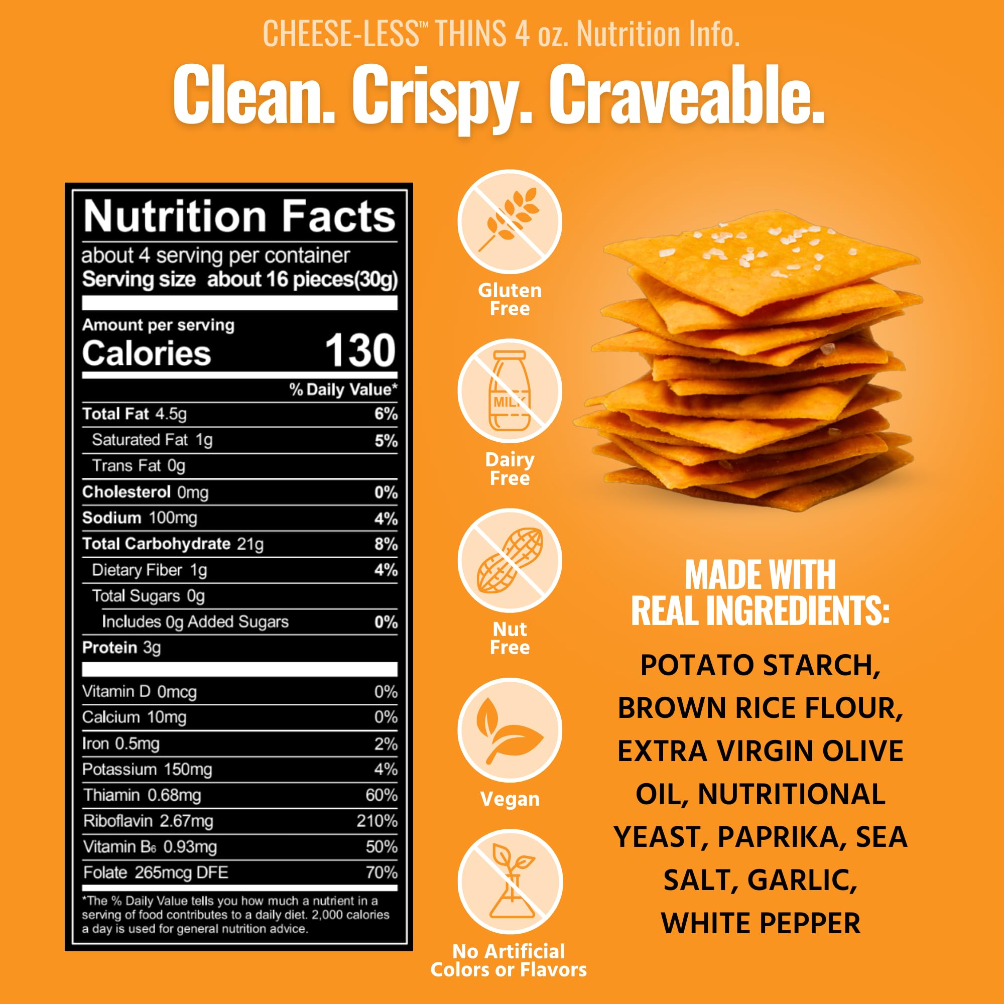 Every Body Eat Snack Cracker Thins dairy-free label signals a suitable snack