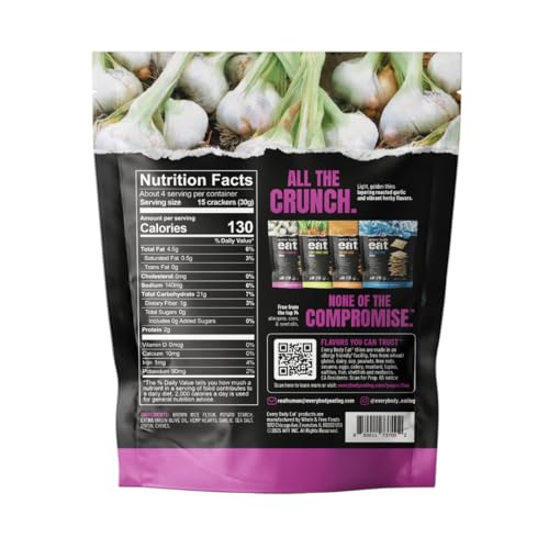 Every Body Eat Snack Thins Chive & Garlic crackers closeup highlighting crisp texture and savory aroma.