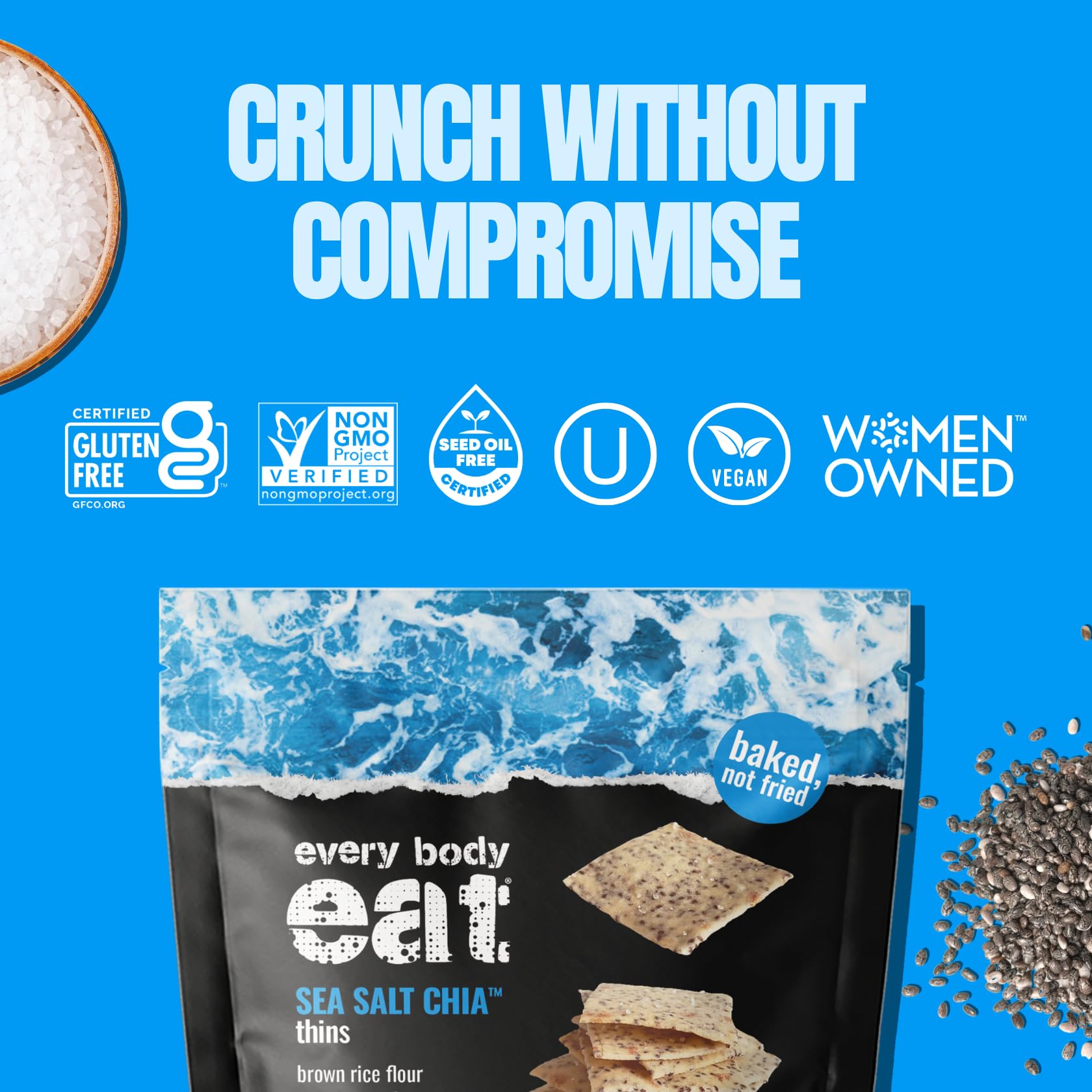 Every Body Eat crackers stacked to show light, crisp texture.