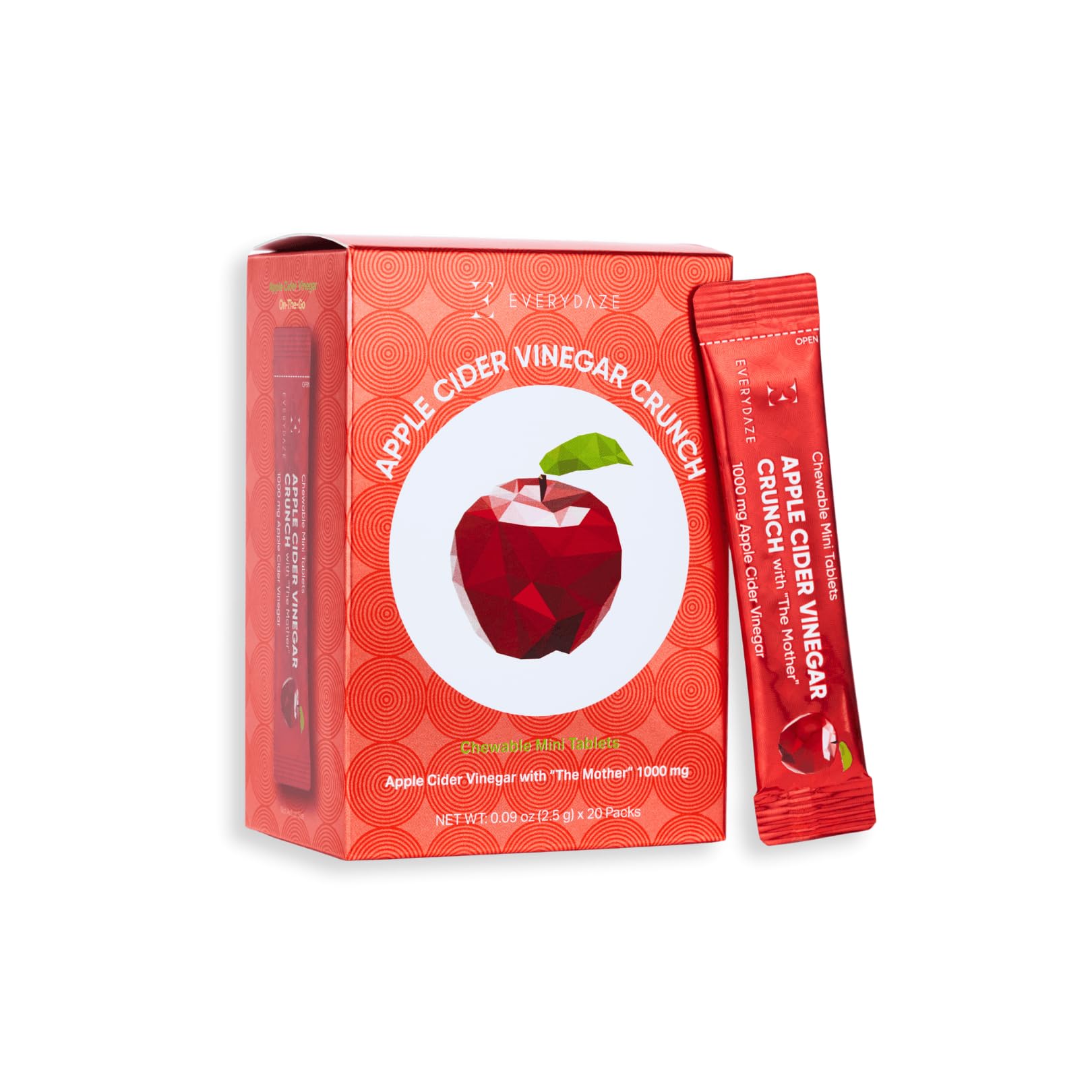 EVERYDAZE Apple Cider Vinegar Crunch Pack shows portable sticks for daily balance.