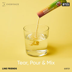 Everydaze BT21 Reset glass showcases sparkling pineapple passion fruit flavor