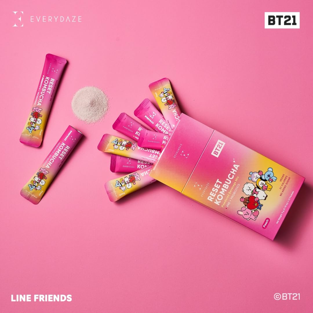 Everydaze BT21 Reset peach drink stick mixes in water for easy home serving.