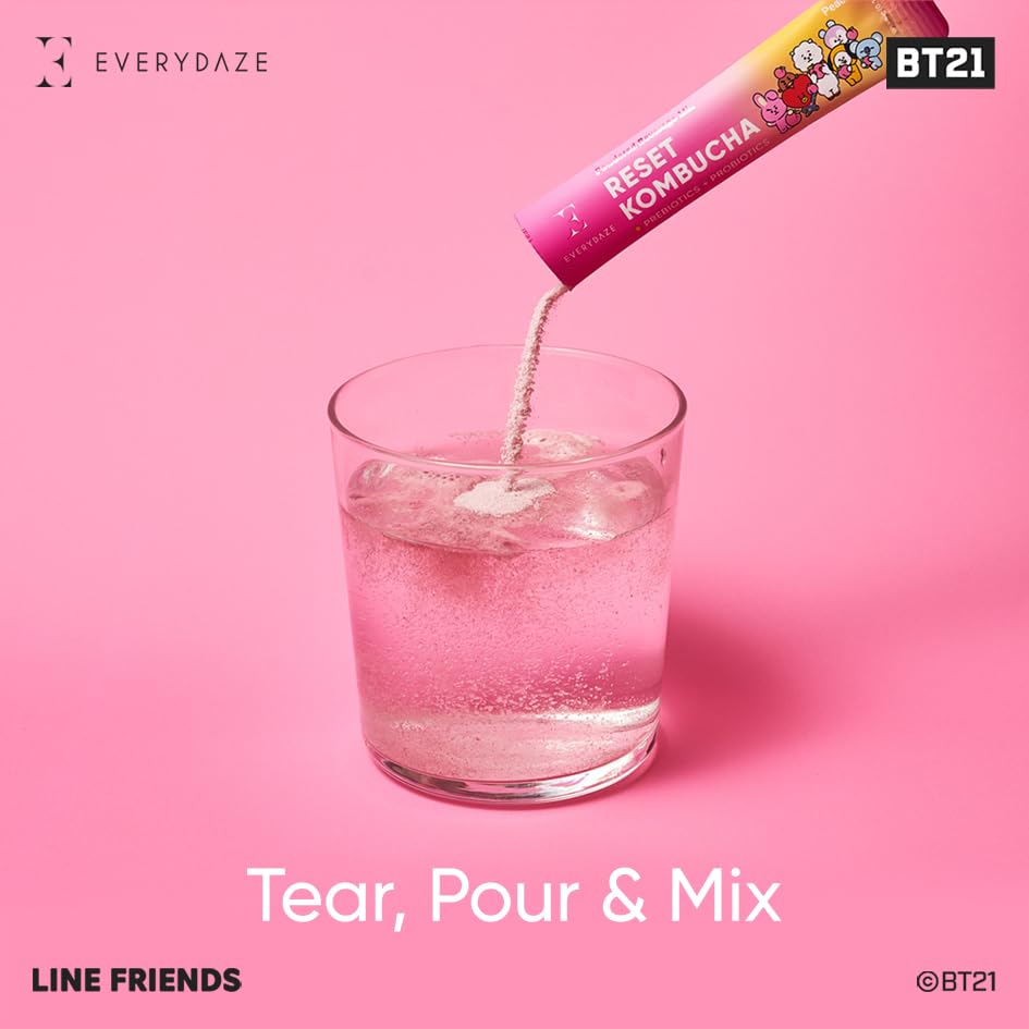 Everydaze BT21 Reset vegan gluten‑free stick blending into a light beverage.