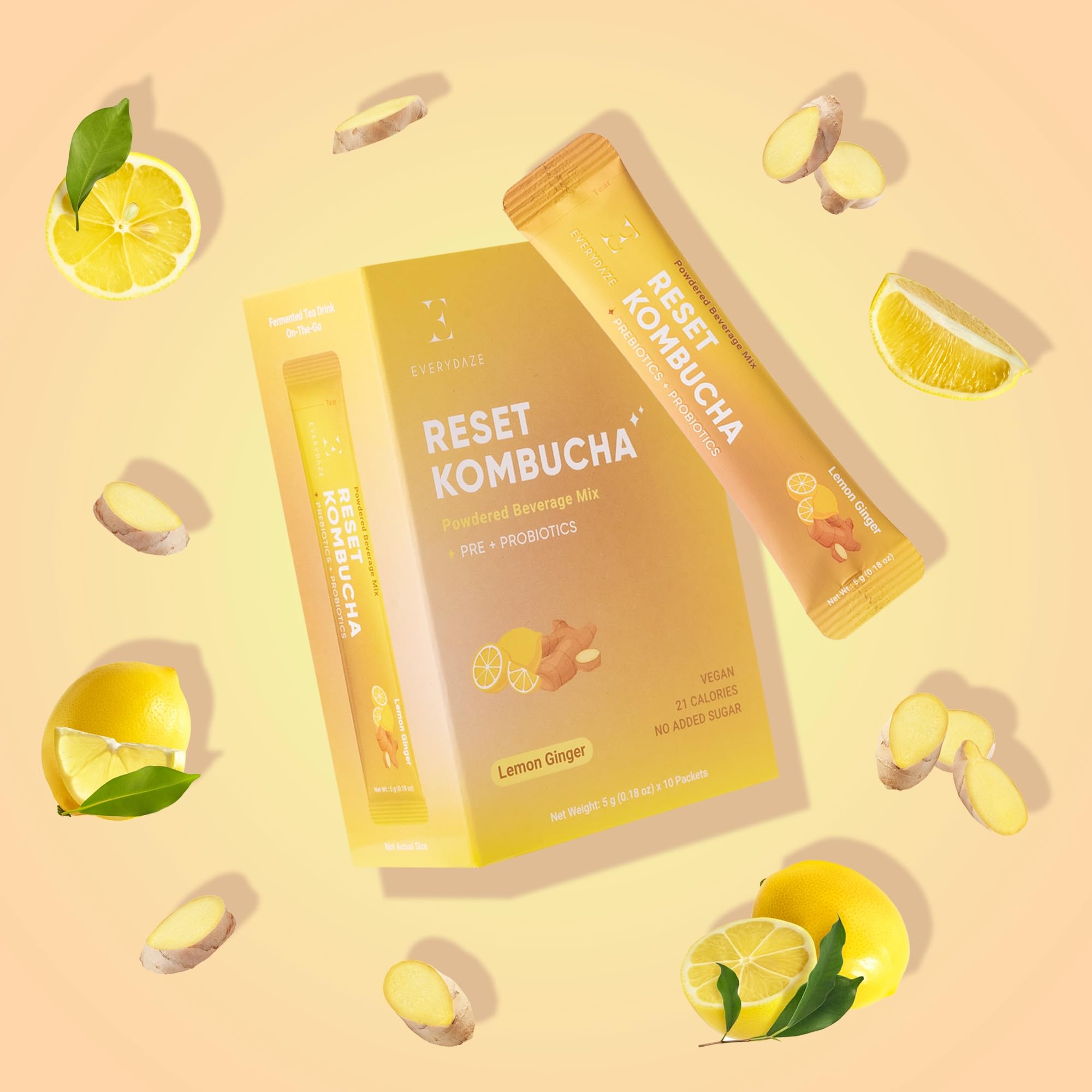 Everydaze Reset stick-pack closeup highlights portable prebiotic probiotic boost