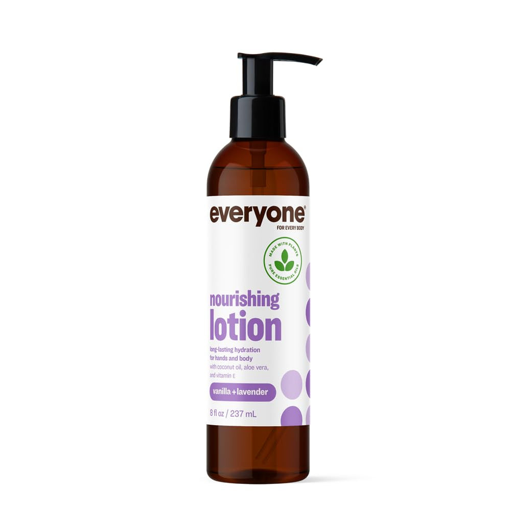Everyone Lotion Vanilla Lavender bottle showcases premium ingredients for hydration.