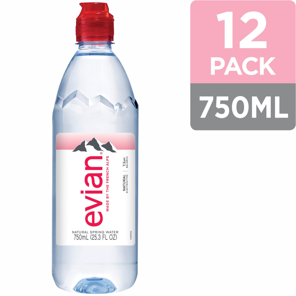evian 12-pack packaging ideal for family, office, or gym use