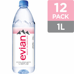 Evian bottle in fridge ready for a cool, refreshing drink.